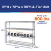 Shelving Inc. 21" d x 72" w x 96" h Chrome Wire Shelving with 4 Tier Shelves, Weight Capacity 800lbs Per Shelf view 2