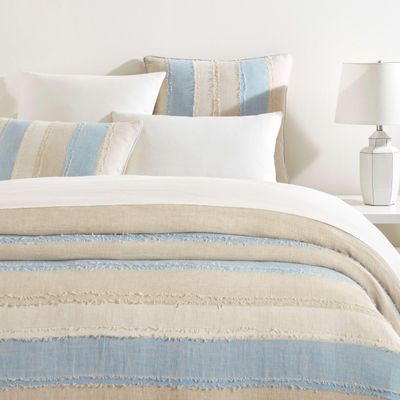 Pine Cone Hill x Kit Kemp Moon Hills Linen Lapis Duvet Cover, King Size, Blue Stripe Pattern