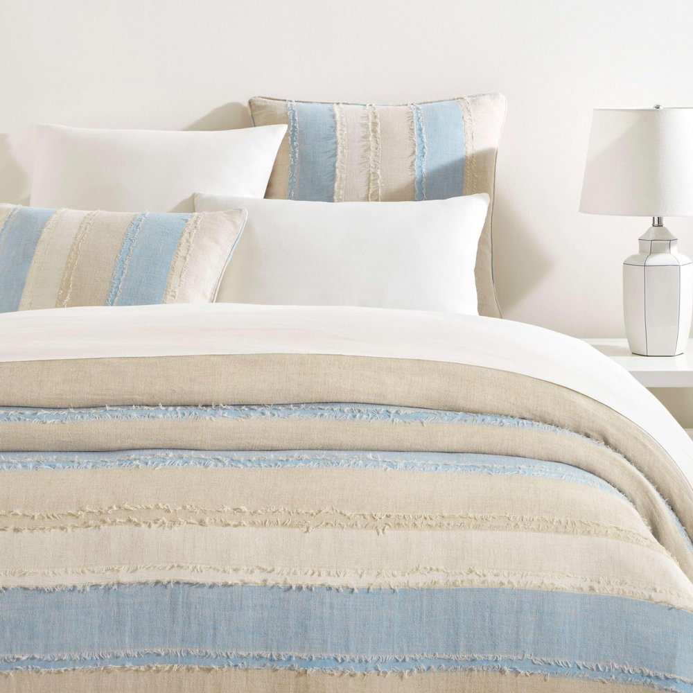 Pine Cone Hill x Kit Kemp Moon Hills Linen Lapis Duvet Cover, King Size, Blue Stripe Pattern