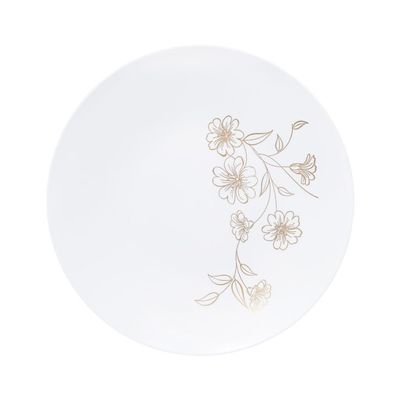 EcoQuality 9" inch Round White Plastic Plates with Gold Primrose Design - Disposable China Like Party Plates, Heavy Duty Dinner Plates, Salad Plate, Dinners, Wedding, Serveware (30)