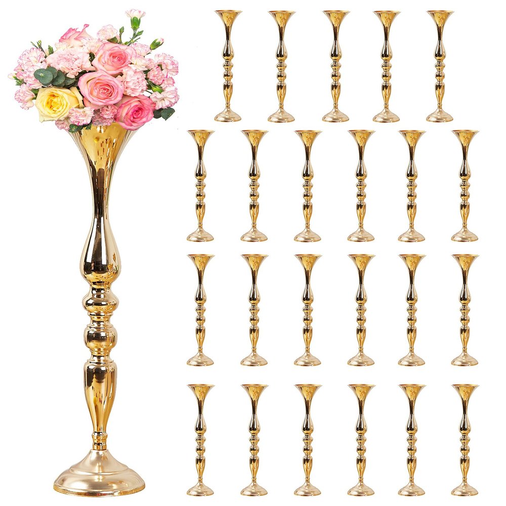 Hyuetrsa 24 Pcs Metal Flower Arrangements Stand 20 Inch Tall Wedding Flower Vase Centerpieces Table Decoration Flower Stand for Party Wedding Reception Flower Arrangement Candle Holder (Gold)