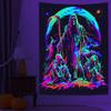 Blacklight Skull Tapestry, Trippy UV Grim Reaper Skeleton Poster, Gothic Sun Moon Tapestry for Bedroom, Neon Vertical Wall Hanging for Men Living Room Dorm Decor 60X80IN view 1