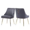 KCC Velvet Dining Room Chairs Set of 2 Nailhead Back Ring Pull Trim with Gold Legs for Kitchen Living Room(Grey) view 1