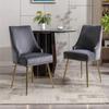 KCC Velvet Dining Room Chairs Set of 2 Nailhead Back Ring Pull Trim with Gold Legs for Kitchen Living Room(Grey) view 2