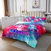 Cartoon Axolotl Kids Bedspread King Size,Starry Sky Galaxy Romantic Coverlet Set,Boys Girls Room Decor,Cute Salamander Marine Animals Quilted Coverlet,Blue Pink Kawaii Bedding Quilt,2 Pillowcases view 2