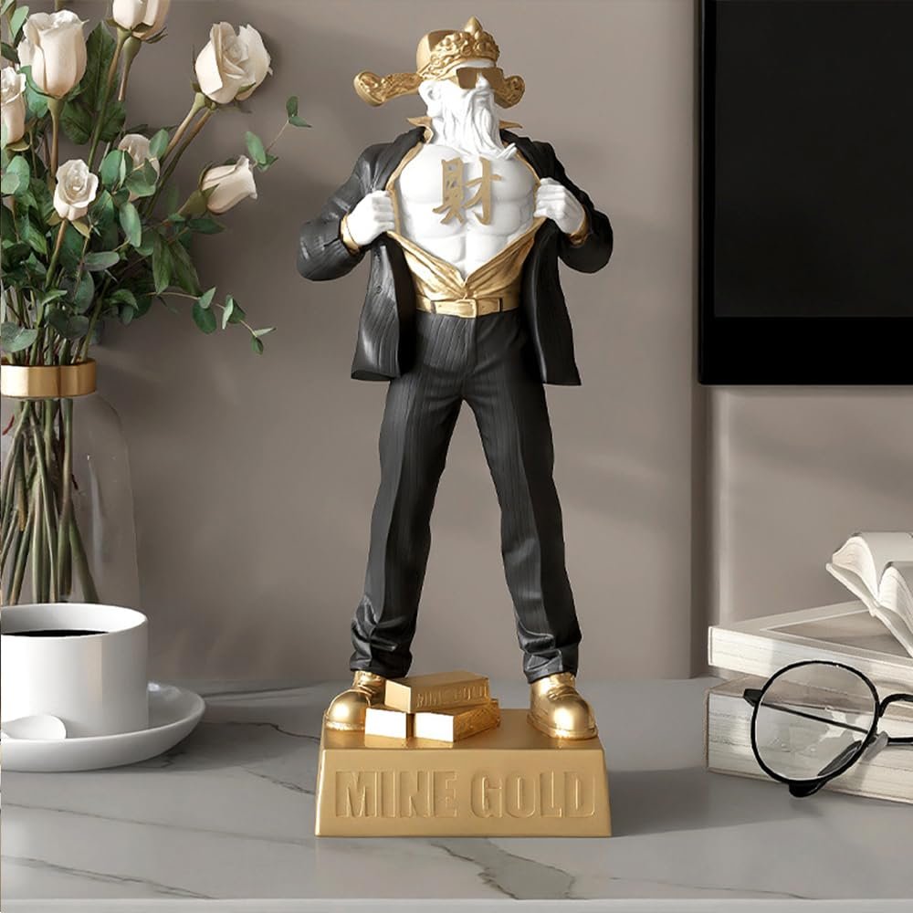 ZCBYBT God of Wealth Decoration Muscle Figure Statue Shop Front Desk Decoration Living Room for Office Opening and Moving,Black,10 * 25cm
