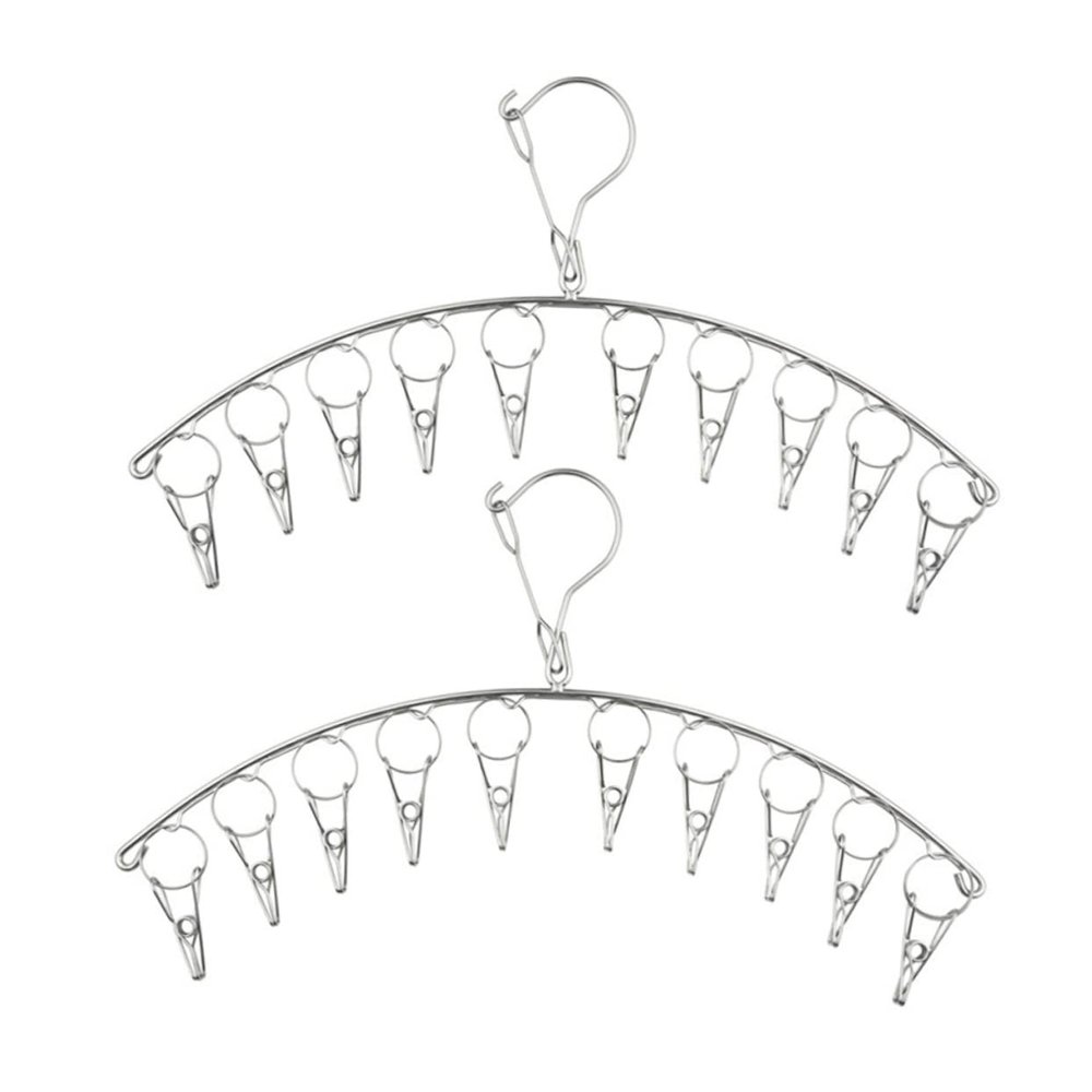OFFSCH 2pcs Stainless Steel Socks Hanger Laundry Drying Hook Hangers Clothes Rack for Hanging Socks Pins for