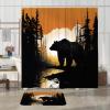 Witzest 4Pcs Cabin Bear Shower Curtain Sets with Non-Slip Rug, U Shape and Toilet Lid Cover Mat, Hunting Home Bathroom Decor Set Accessories with 12 Hooks, 72 x 72 Inch view 3