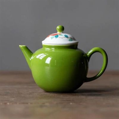 Afternoon Tea Set Chinese Tea Maker Filter Kettle Tea Set 180ml Apple Green Porcelain Teapot Retro Hand-Painted Peony Ceramic Pot Tea Set for Adults
