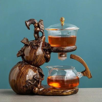 Afternoon Tea Set Magnetic Water Diversion Rotating Cover Bowl Heat-Resistant Glass Tea Set Automatic Tea Maker Lazy Teapot Drinking Tea Set for Adults (Color : I) (A)