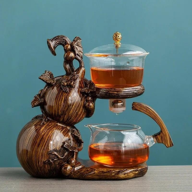 Afternoon Tea Set Magnetic Water Diversion Rotating Cover Bowl Heat-Resistant Glass Tea Set Automatic Tea Maker Lazy Teapot Drinking Tea Set for Adults (Color : I) (A)