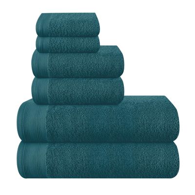 MALLONI HOME Ultra Soft 6 Pack Cotton Towel Set, Contains 2 Bath Towels 28x55 inch, 2 Hand Towels 16x24 inch & 2 Wash Coths 12x12 inch, Ideal Everyday use, Compact & Lightweight - Teal