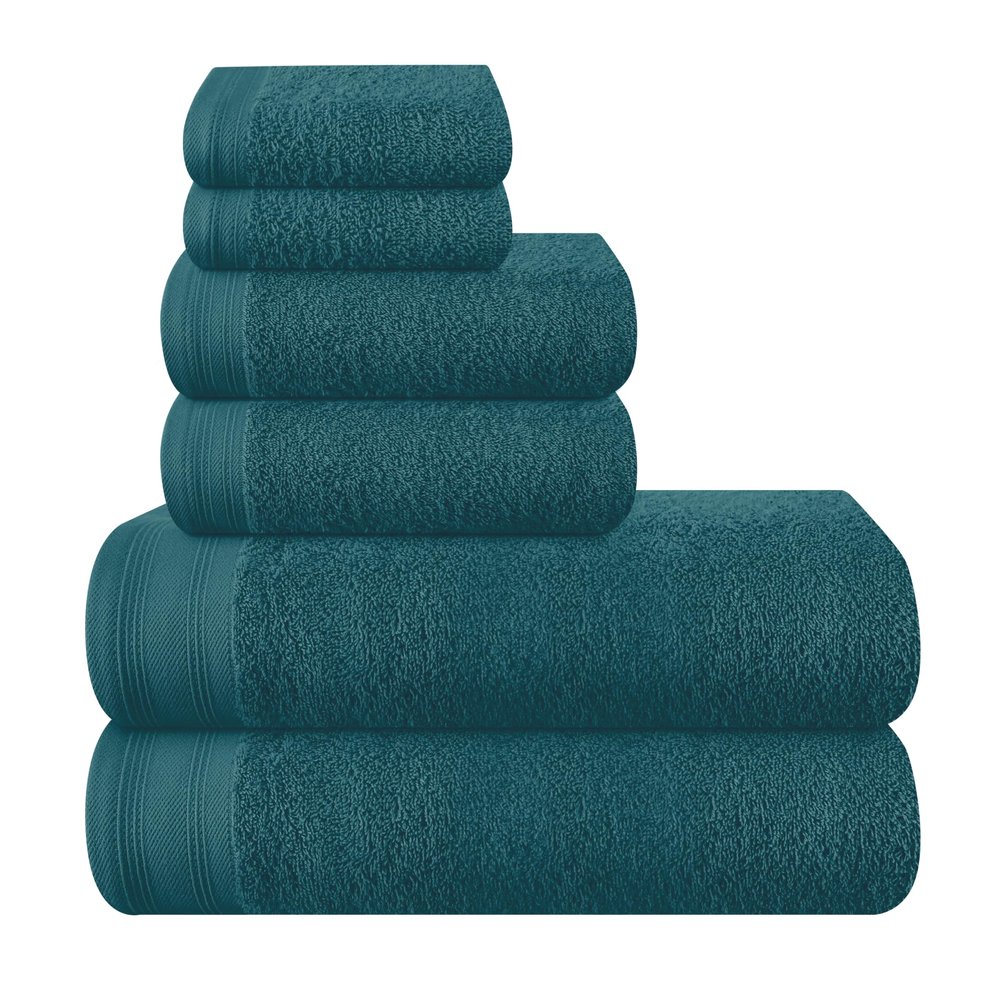 MALLONI HOME Ultra Soft 6 Pack Cotton Towel Set, Contains 2 Bath Towels 28x55 inch, 2 Hand Towels 16x24 inch & 2 Wash Coths 12x12 inch, Ideal Everyday use, Compact & Lightweight - Teal