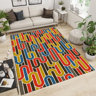 70s Retro Area Rug, Color Maze Twisted Stripes Non Slip Throw Accent Rug, Easy Care Stain Resistant Carpet for Indoor Living Room Bedroom Office Decor Mat - 2 ft x 4 ft