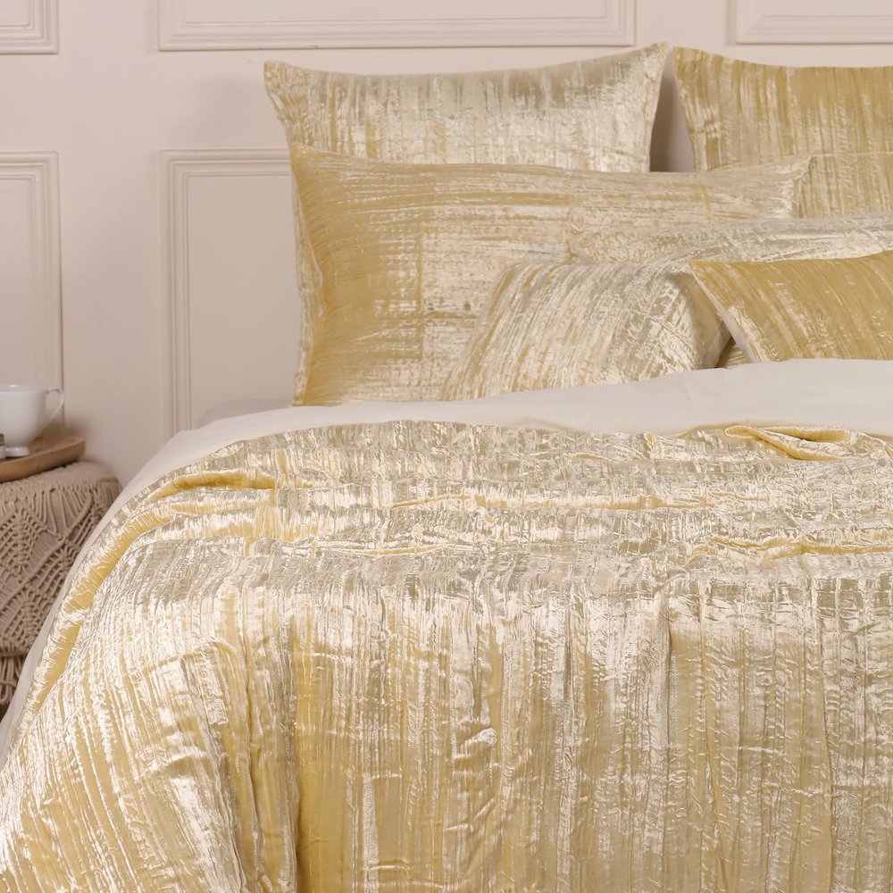 Sophia-Art Crushed Velvet Duvet Cover 3 Pcs Set Solid Pattern Luxury Bedding Cover Comforter Cover with 2 Pillow Shames UO Comforter (Crush- Custard Yellow, Queen 90inch W x 90inch L)