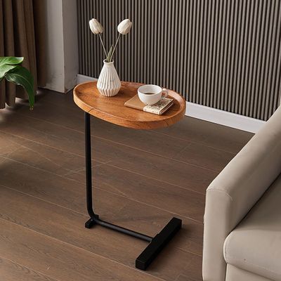 Side Table, Modern Coffee Tables for Living Room Tables, C Shaped End Table for Couch, Sofa and Bed, Large Desktop Living Room, Bedroom, Brown and Black (Color : A, Size : 11.8x17.7x27.5in)