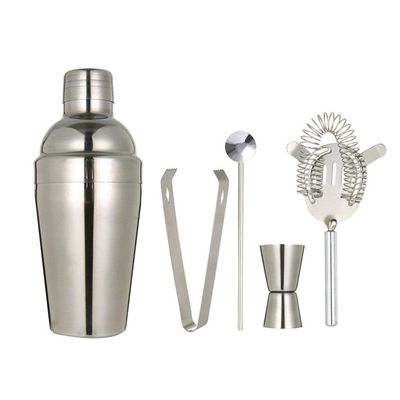 5pcs Cocktail Shaker Set Bar Tool Non-Slip Milk Tea Pot Silver Multi-Function Bartending Kit Wine Mixer Stainless Steel (Color : Silver 750ml) (Silver 550ml)