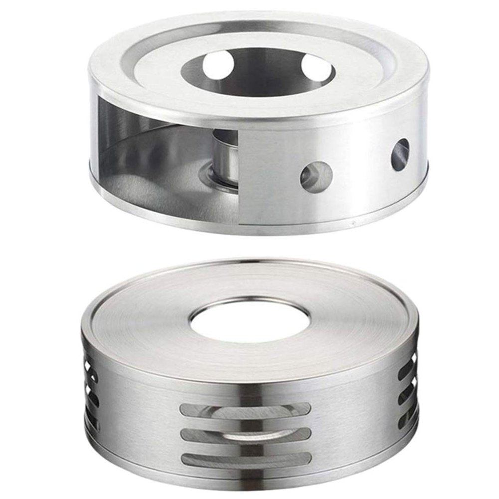 2pcs Stainless Steel Tea Warmer Teapot Milk Warmer Tea Stove Warmer Candle Stand Tea Heater Teapot Warmer (Silver)