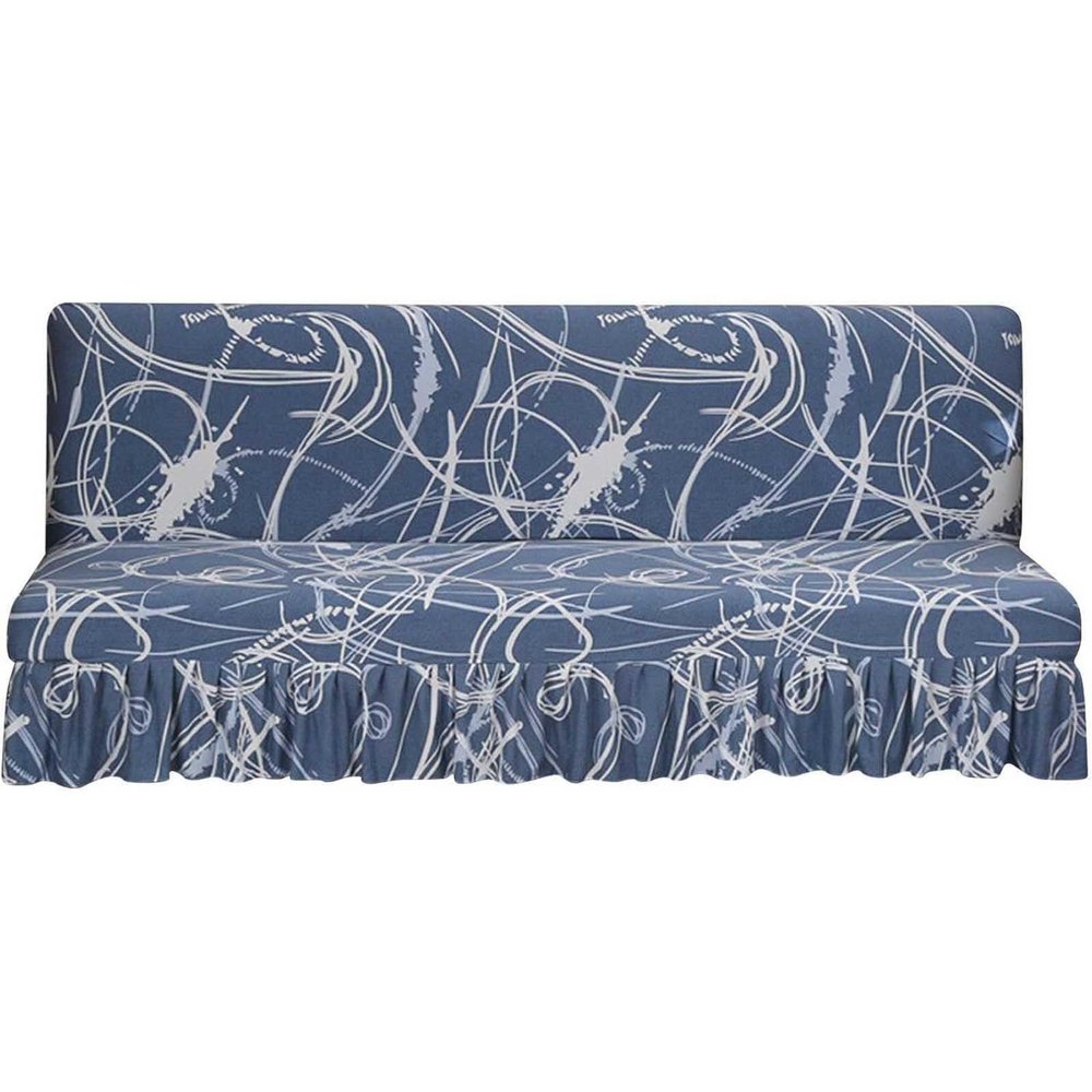 N/A Geometric Printed Armless Futon Slipcover with Ruffle Skirt, Furniture Protector Non Slip Futon Couch Cover with Elastic Bands,H,155~185cm