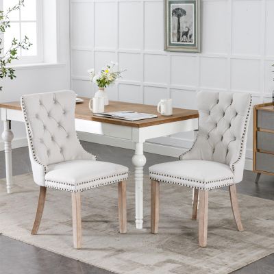 Homfii Vintage Dining Chair,Upholstered Side Chairs with High-end Tufted Back and Nailhead Trim,Solid Wood Kitchen Dining Room Chairs,Set of 2,Linen,Wing Back