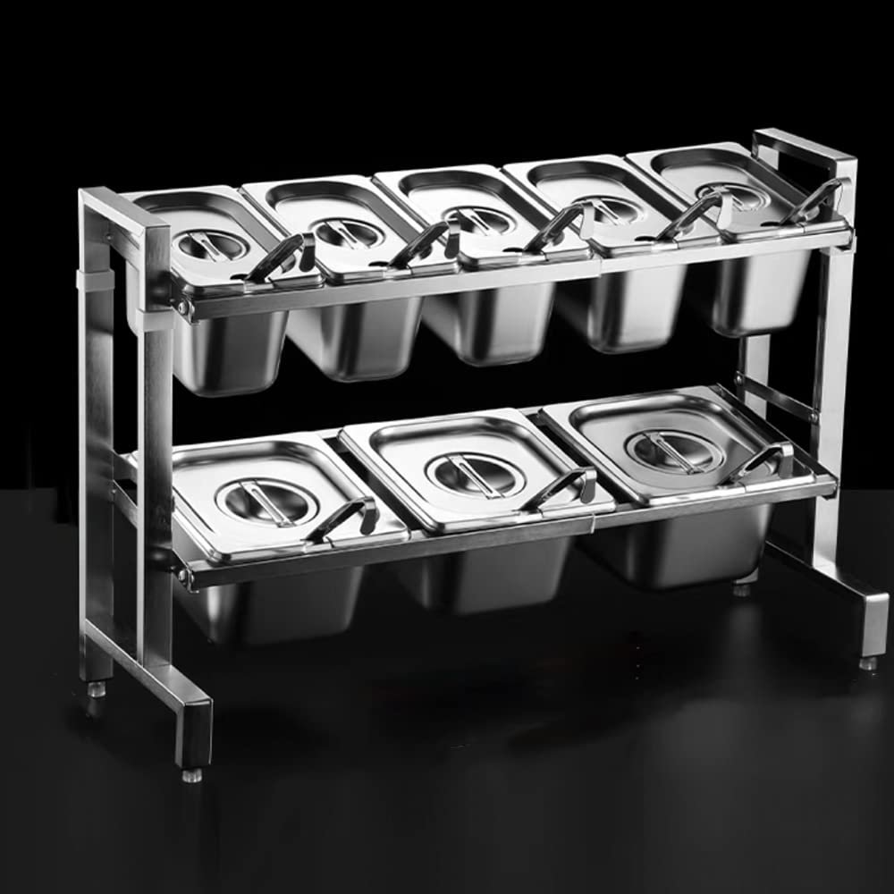 Stainless Steel Jam Box Servings Pot Rack, Special Rectangular Pot for Milk Tea Shop, Small Seasoning Box, Sauce Box, Double-Layer Rack,A ()
