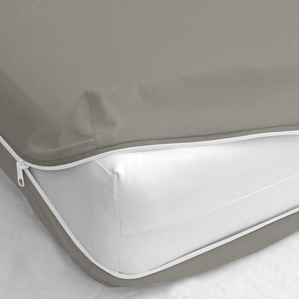 Zipper Fitted Sheet Made of 100% Pure Microfiber Fabric Super Soft- King Size Upto 6 Inch Deep Pocket- Light Grey Color, KLMF-ZF11C-248
