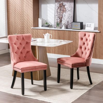 Homfii Vintage Dining Chair,Upholstered Side Chairs with High-end Tufted Back and Nailhead Trim,Solid Wood Kitchen Dining Room Chairs,Set of 2,Velvet,Wing Back