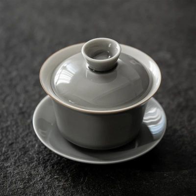 Afternoon Tea Set Ice Grey Color Glaze Gaiwan Japanese Ceramic Thin Tire Sancai Gaiwan Large Tea Cup Tureen Tea Set Teaware Tea Maker Tea Set for Adults (Color : Green) (Gray)
