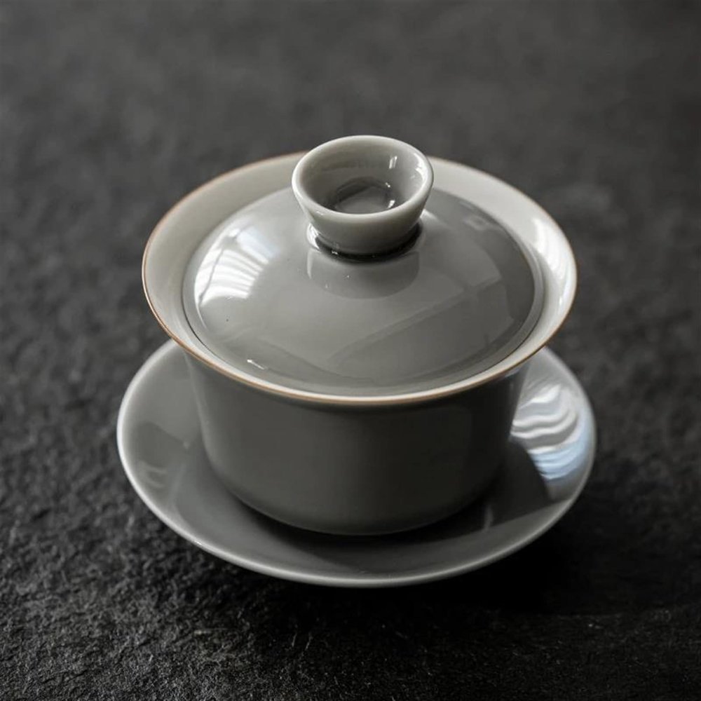Afternoon Tea Set Ice Grey Color Glaze Gaiwan Japanese Ceramic Thin Tire Sancai Gaiwan Large Tea Cup Tureen Tea Set Teaware Tea Maker Tea Set for Adults (Color : Green) (Gray)