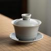 Afternoon Tea Set Ice Grey Color Glaze Gaiwan Japanese Ceramic Thin Tire Sancai Gaiwan Large Tea Cup Tureen Tea Set Teaware Tea Maker Tea Set for Adults (Color : Green) (Gray) view 3
