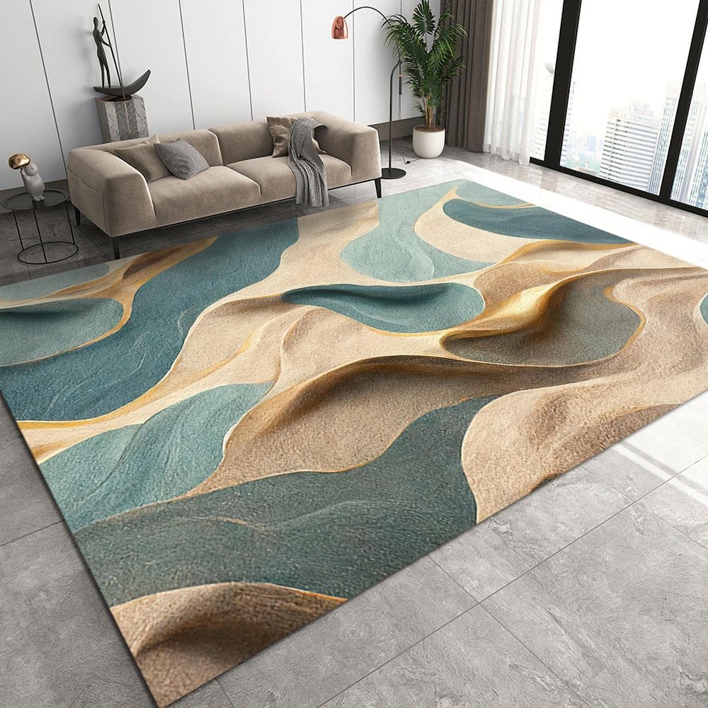 ERAYNA 3x5 Area RugsCyan Brown Gradient Desert Non-Slip Kids Rug Abstract Illusion Stereoscopic Art Upholstery Rug with Non-Slip Backing for Kids Boys Girls Bedroom Living Room Dining Room Study