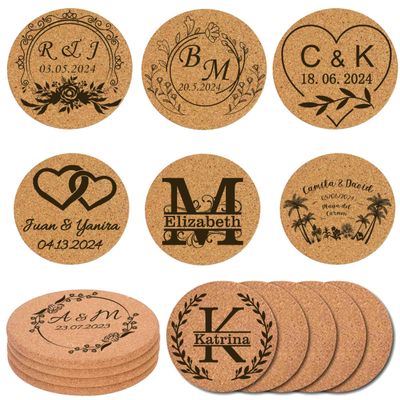 70PC Personalized Custom Cork Coasters Drinks Drinking Wedding Bachelorette Party Favors Guests Engraved Rustic Housewarming Bridal Shower Business Promotional Item Birthday