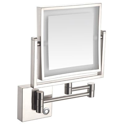 YUJBILTR Touch Stepless Dimming LED Lighted Makeup Mirror, Square Wall Mounted Double Sided 1X/3X Magnifying Mirror Rotation Extension Bathroom Mirror,Silver,USB (Color : Nickel, Size : Plug in)