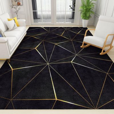 ERAYNA 3x4 Area RugsBlack Gold Lines Geometry Indoor Non-Slip Kids Rug Abstract Golden Texture Art Upholstery Rug with Non-Slip Backing for Kids Boys Girls Bedroom Living Room Dining Room Study