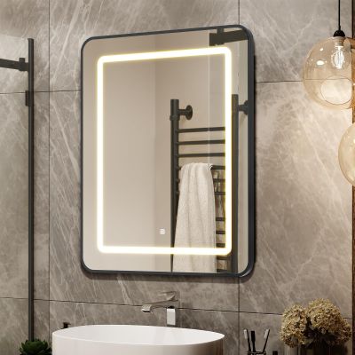 APRILSOUL 24X30 Inch Black Bathroom Medicine Cabinet with Mirror, Recessed or Surface Lighted Medicine Cabinet with 3 Colors Temperature, Dimmable Light