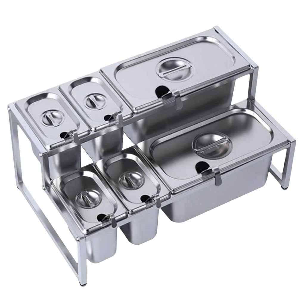 Double-Layer Jam Basin Rack, Stainless Steel Spice Rack, Condiment Distribution Rack, Multi-Functional Sauce Fruit Milk Tea Table Basin Rack,B ()