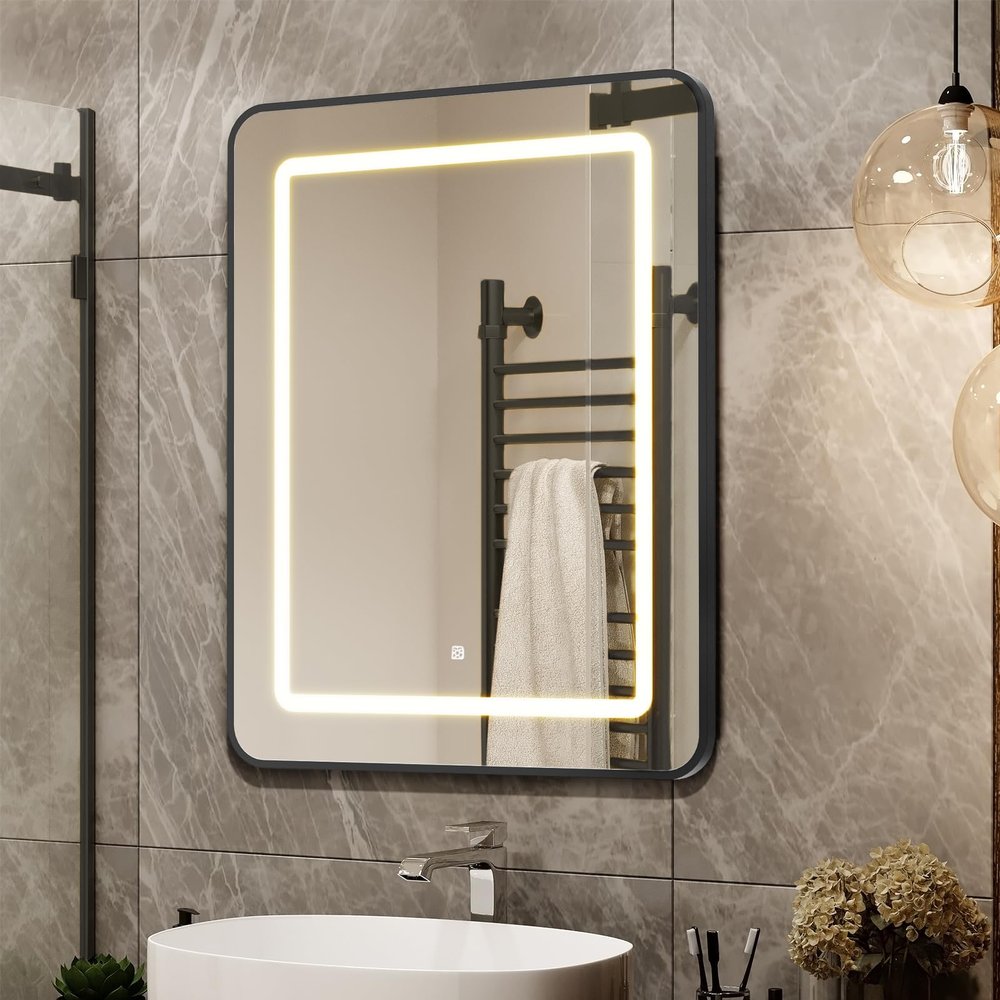 APRILSOUL 20X30 Inch Black Bathroom Medicine Cabinet with Mirror, Recessed or Surface Lighted Medicine Cabinet with 3 Colors Temperature, Dimmable Light