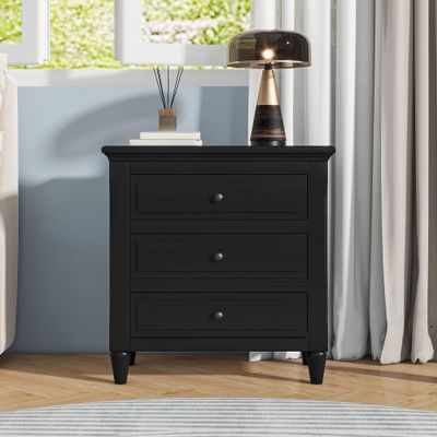 3-Drawer Nightstand Storage Cabinet, Modern Bedside Table End Table Sofa Table with Solid Wood Legs, Wood Nightstand for Bedroom Living Room Office Home (Black * 21)
