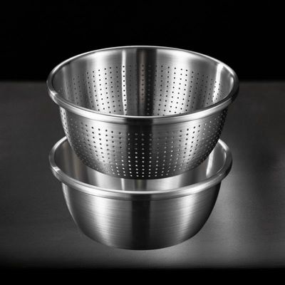 2pcs Stainless Steel 2QT Mixing Bowl Set and Strainers | Rice Washing Bowl With Microporous Colander For Washing Fruit,Vegetables | and For Draining Cooked Pasta (1.5QT)