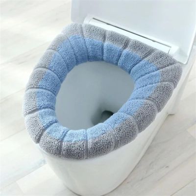 1Pcs Keep Warm Pumpkin Pattern Closestool Mat Double Color Bathroom Accessories Knitting O-Shape Home Decor Toilet Seat Cover (Size : Gray Blue)