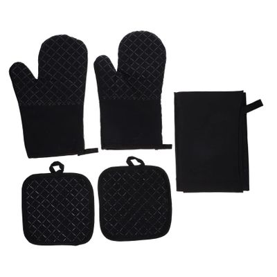 ABOOFAN Kitchen Apron Oven Mitts Hot Pads Non-slip Silicone Surface Safe Cooking