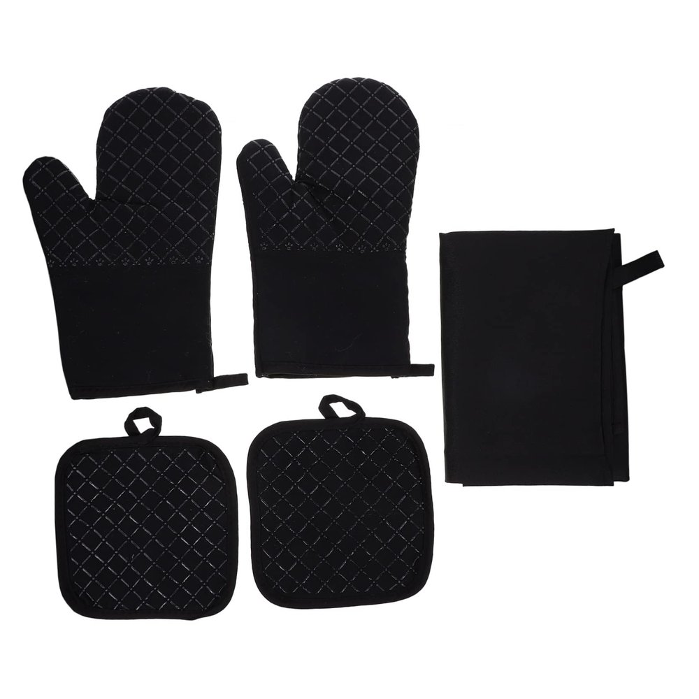 ABOOFAN Kitchen Apron Oven Mitts Hot Pads Non-slip Silicone Surface Safe Cooking