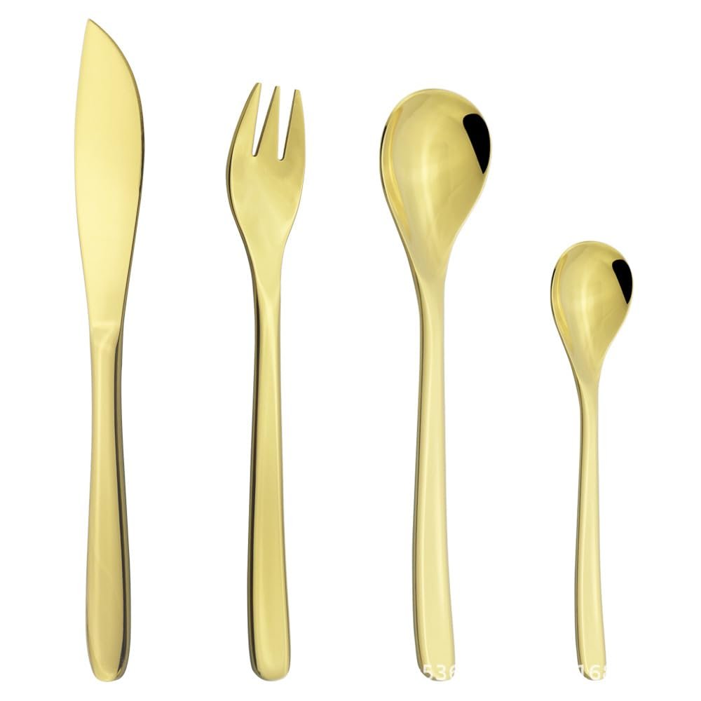Silverware Flatware Set, 4/16/24/32/40/48 Pieces Champagne Gold 304 Stainless Steel Cutlery Set Steak Knife, Fork And Spoon(GOLDEN,1Set-4Pcs)