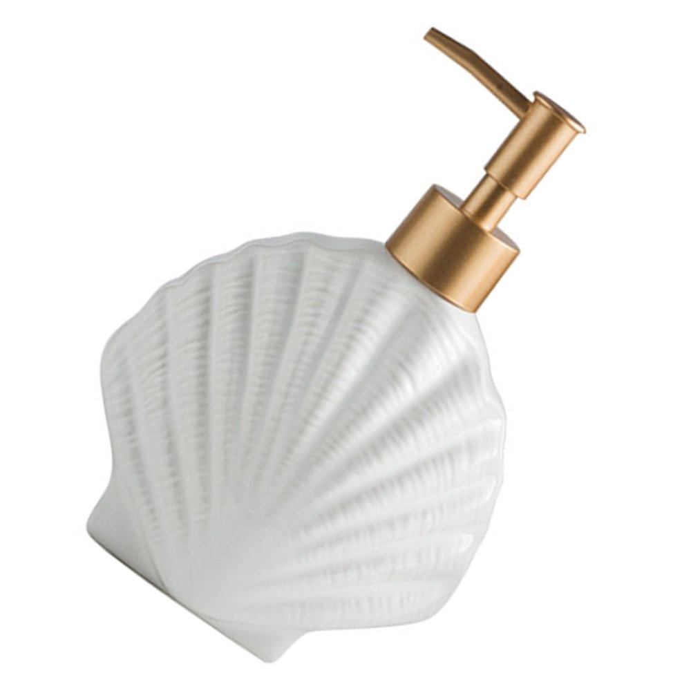 Amosfun Ceramic Pump Bottle Simple Style Shell-Shape Ceramic Soap Dispenser for Shampoo Body Wash Lotion Bathroom Essential Decorative and Practical for Home Use