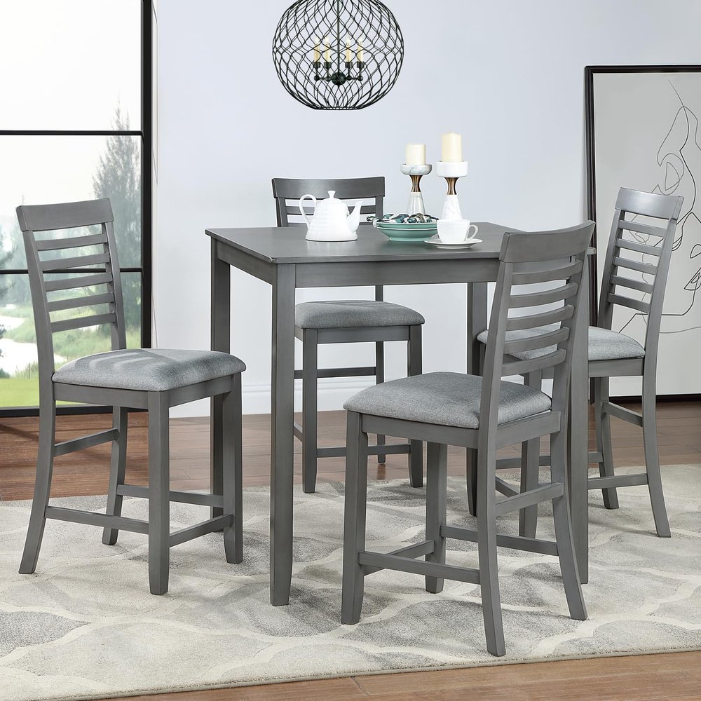 LUMISOL Farmhouse Dining Table Set for 4, Solid Wood Counter Height Kitchen Table Set for Kitchen, Dining Room, Home Bar, Grey