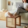 ADRBBS Wood Rattan Side Table,Small End Table Balcony Window Table with Storage for Small Space, Living Room and Bedroom,D,35x35x35cm(14x14x14inch) view 2