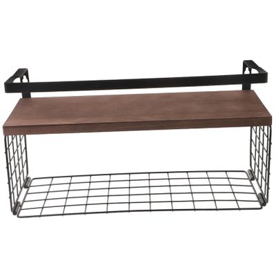 CORHAD 1pc Wall Mounted Shelf Heavy Duty Design Stylish Floating Shelf for Living Bathroom Kitchen Storage Wooden Wall Hanging Board Metal Brackets and Organizer