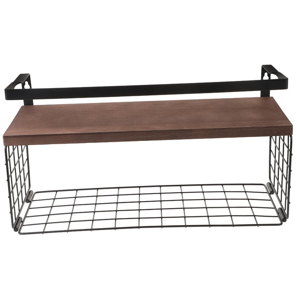 CORHAD 1pc Wall Mounted Shelf Heavy Duty Design Stylish Floating Shelf for Living Bathroom Kitchen Storage Wooden Wall Hanging Board Metal Brackets and Organizer