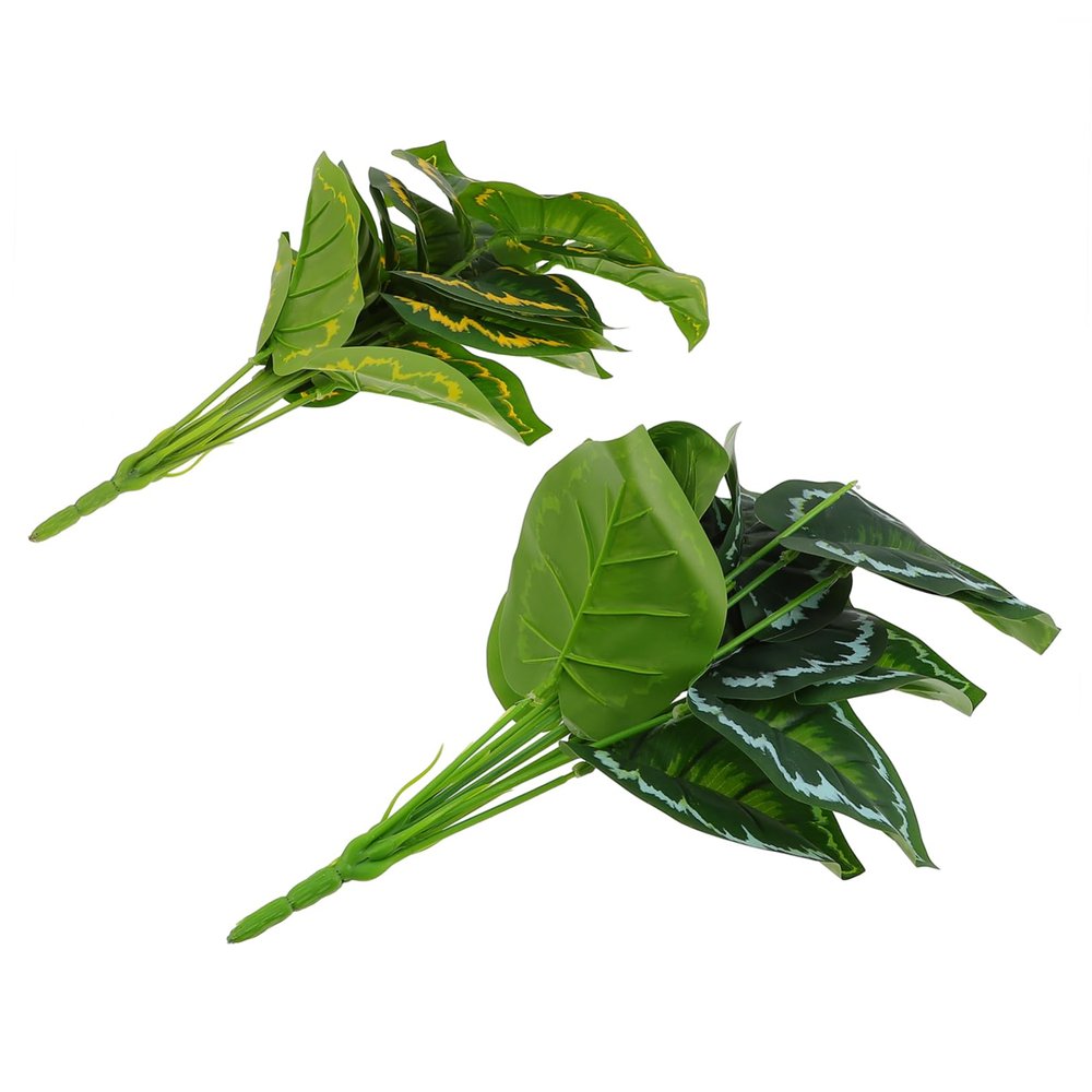 ABOOFAN 2pcs Artificial Green Plant Leaves Adornments Faux Peacock Leaves Ornaments for Home Decor Office Weddings and Events White Yellow