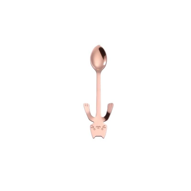 WHIERGGIN Silverware Set, 1/4/6/8/10/12 Pieces Gold 304 Stainless Steel Spoons Coffee Stirring Spoon Dessert Spoon Creative Cat Hanging Cup Small Spoon (Color : Rose Gold, Size : 8Pcs)